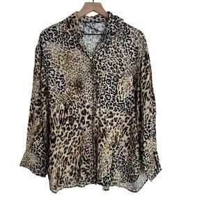 Zara Long Sleeve Button Down Shirt Animal Print S